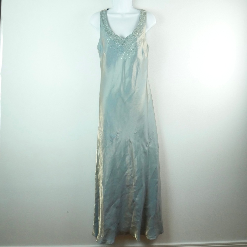 Vintage Y2K Alex Evenings Blue Iridescent Beaded Fairy Prom Dress 12 Ethereal